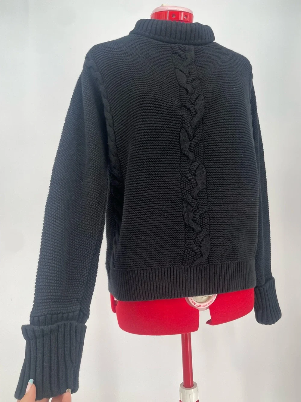 GAP 100% Cotton Black Chunky Cable Knit Fold-over Cuff Mock Neck Sweater